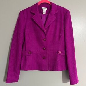Alessandro Magenta Textured Boucle Blazer Jacket Size 14 Purple Vintage Style